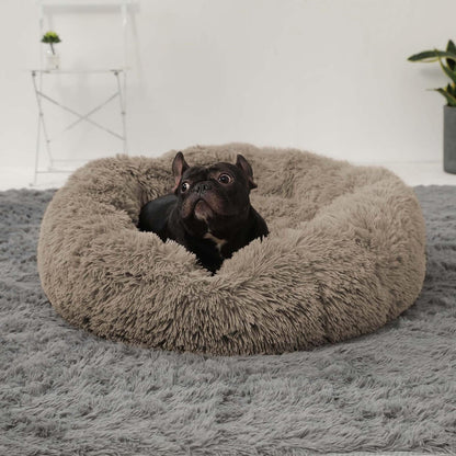 Calming Donut Cuddler Dog Bed, Round Fluffy Pet Bed with Sewn-in Cushion for Large Dogs,Washable, Large, Taupe, 30''
