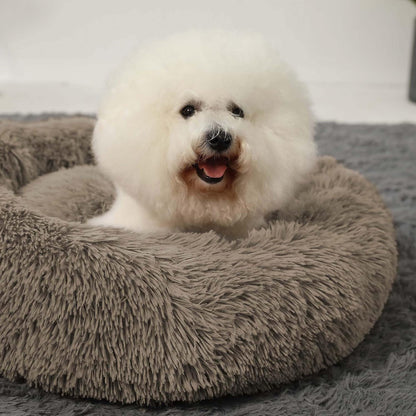 Calming Donut Cuddler Dog Bed, Round Fluffy Pet Bed with Sewn-in Cushion for Large Dogs,Washable, Large, Taupe, 30''