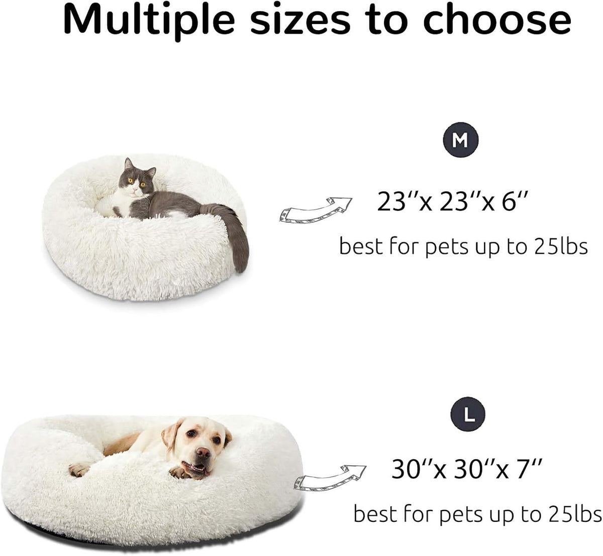 Calming Donut Cuddler Dog Bed, Round Fluffy Pet Bed with Sewn-in Cushion for Large Dogs,Washable, Large, Taupe, 30''
