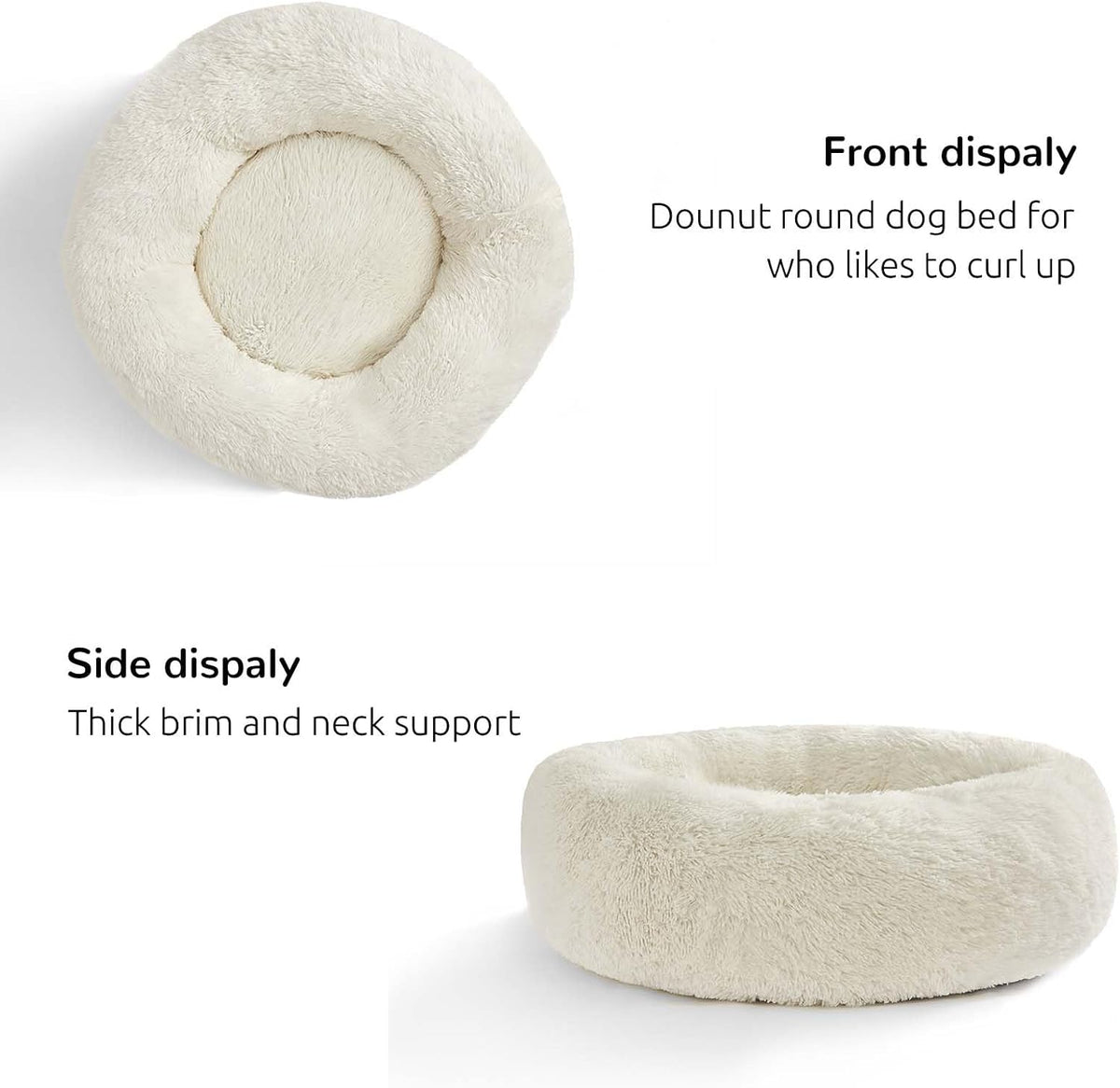 Calming Donut Cuddler Dog Bed, Round Fluffy Pet Bed with Sewn-in Cushion for Large Dogs,Washable, Large, Taupe, 30''