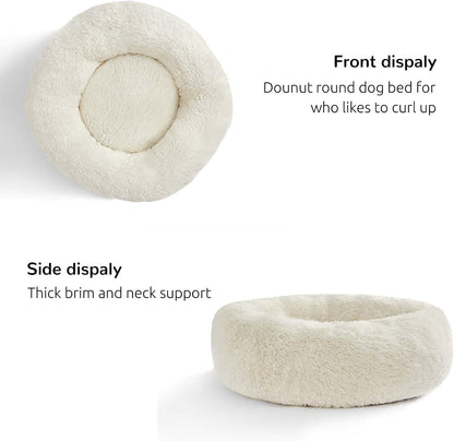 Calming Donut Cuddler Dog Bed, Round Fluffy Pet Bed with Sewn-in Cushion for Large Dogs,Washable, Large, Taupe, 30''