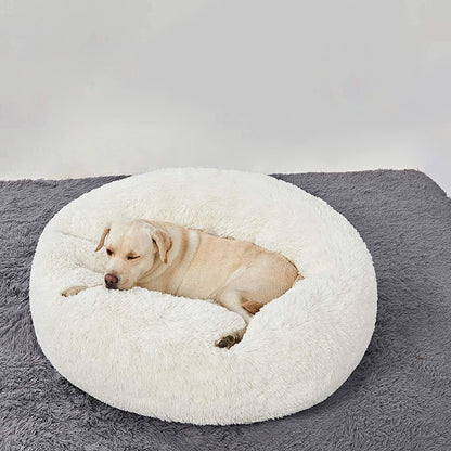 Calming Donut Cuddler Dog Bed, Round Fluffy Pet Bed with Sewn-in Cushion for Large Dogs,Washable, Large, Taupe, 30''