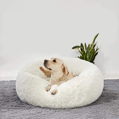 Calming Donut Cuddler Dog Bed, Round Fluffy Pet Bed with Sewn-in Cushion for Large Dogs,Washable, Large, Taupe, 30''