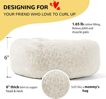 Calming Donut Cuddler Dog Bed, Round Fluffy Pet Bed with Sewn-in Cushion for Large Dogs,Washable, Large, Taupe, 30''