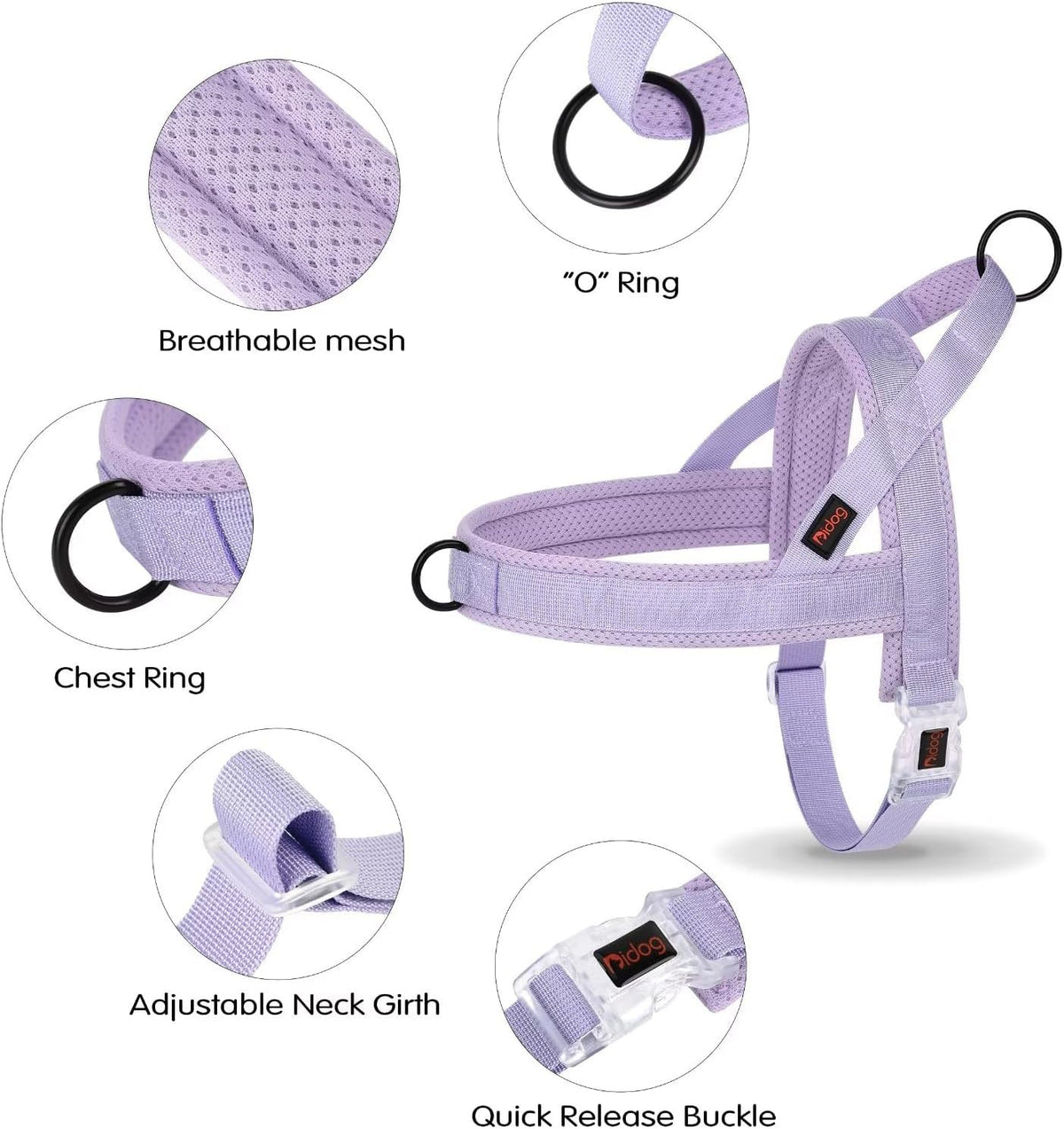No Pull Dog Harness with Breathable Mesh Padded, Quick Fit and Easy on Dog Vest Harness for Small Medium Large Dogs Training Walking(Purple,M)