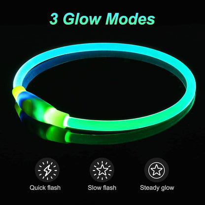 Light Up Dog Collar, USB Rechargeable, LED, Green+Blue