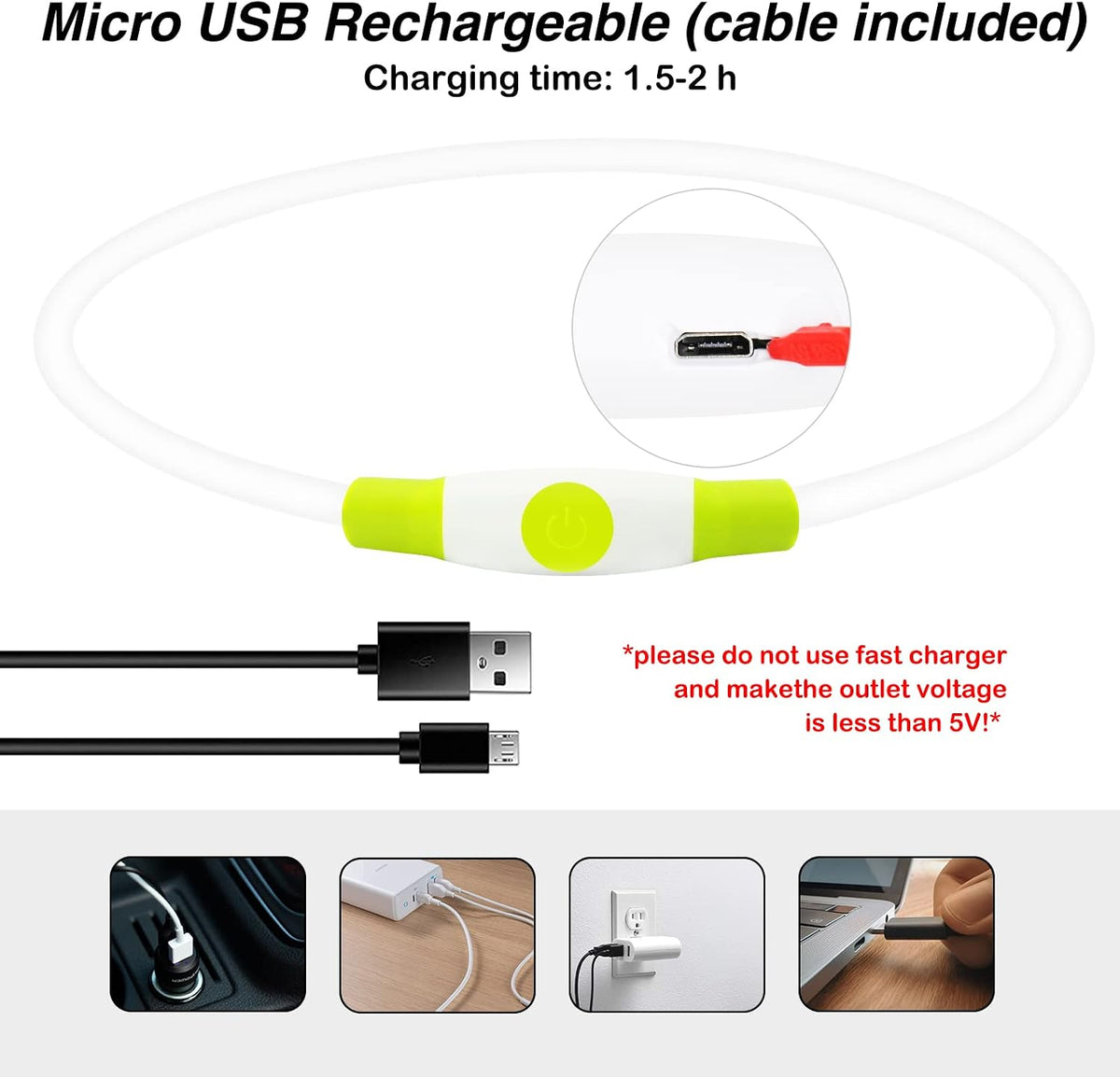 Light Up Dog Collar, USB Rechargeable, LED, Green+Blue