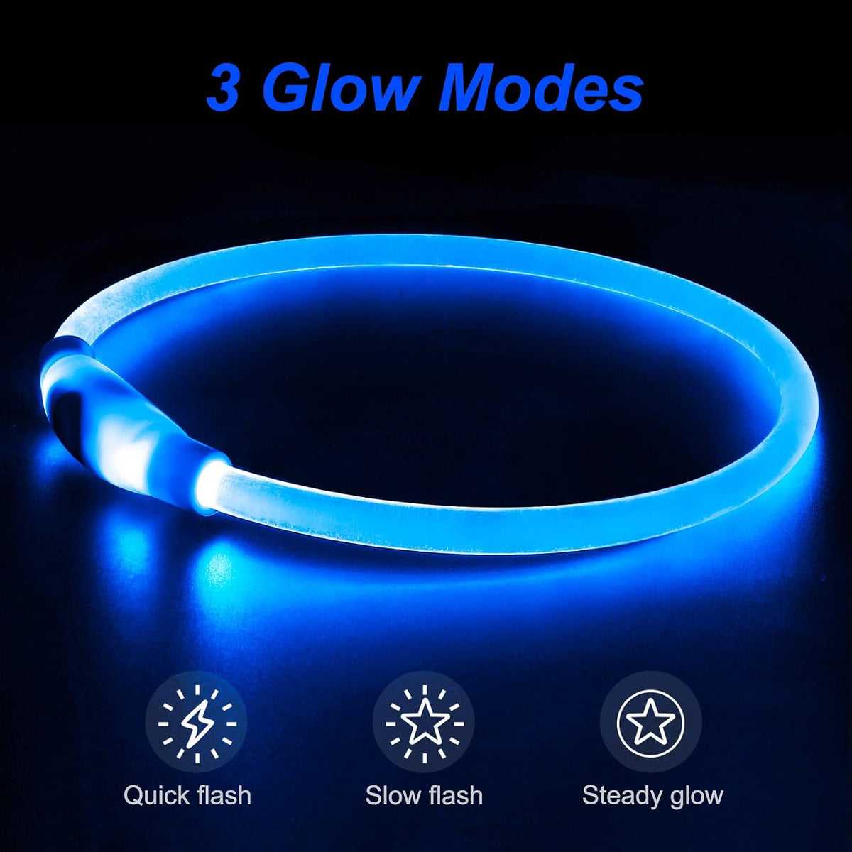 Light Up Dog Collar, USB Rechargeable, LED, Green+Blue