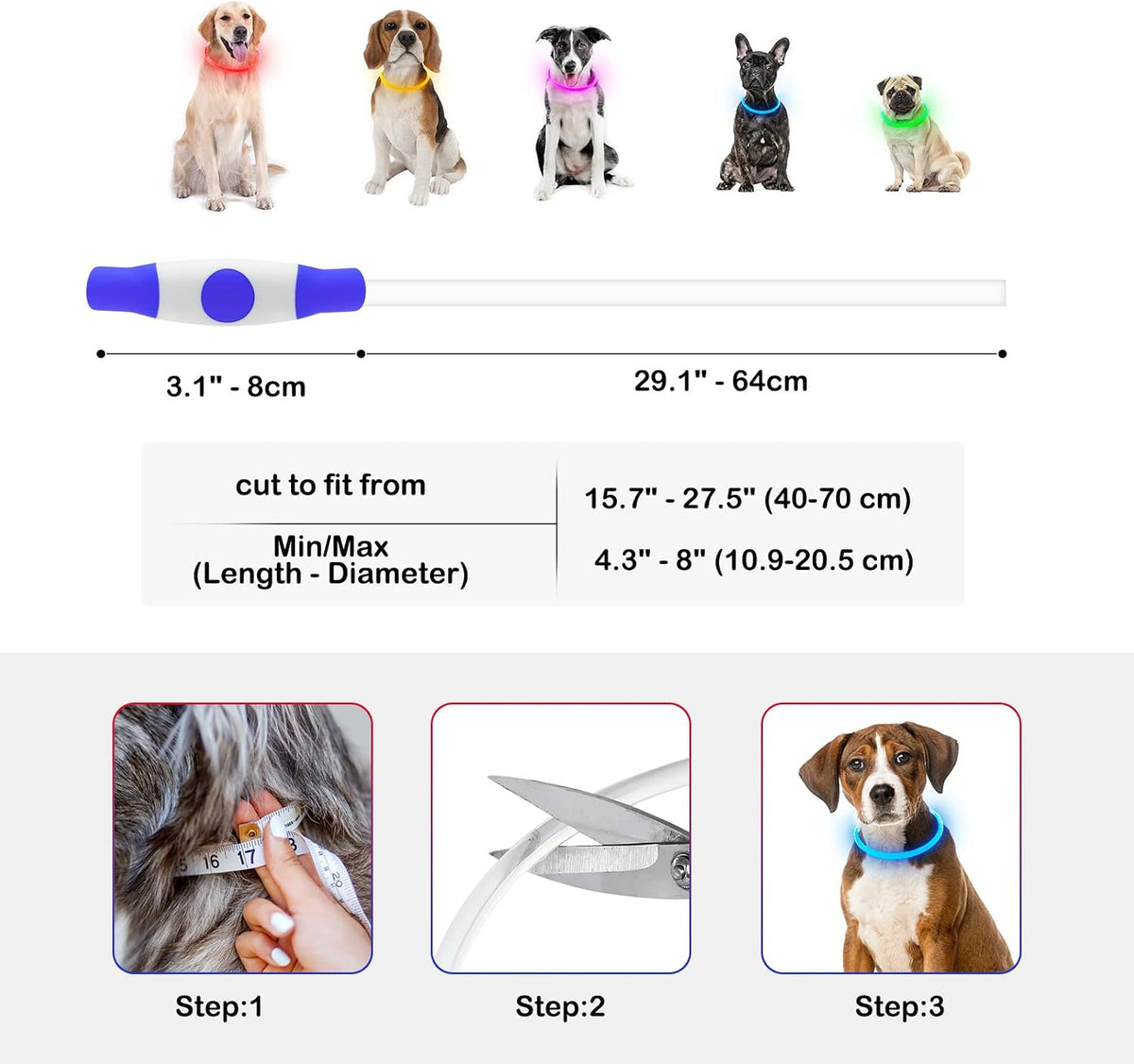 Light Up Dog Collar, USB Rechargeable, LED, Green+Blue
