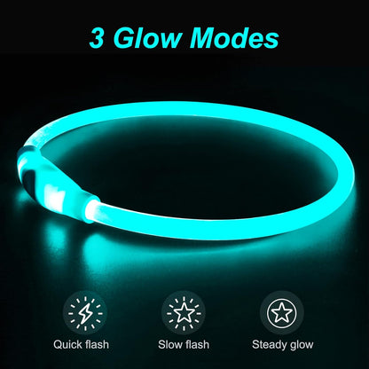Light Up Dog Collar, USB Rechargeable, LED, Green+Blue