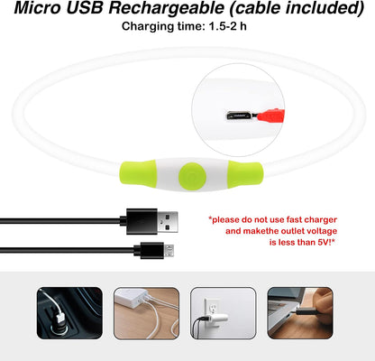 Light Up Dog Collar, USB Rechargeable, LED, Green+Blue