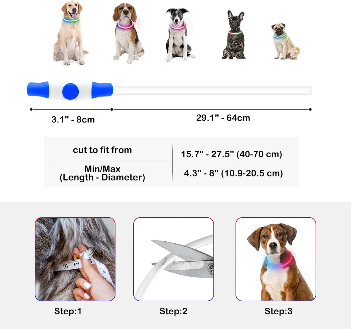 Light Up Dog Collar, USB Rechargeable, LED, Green+Blue