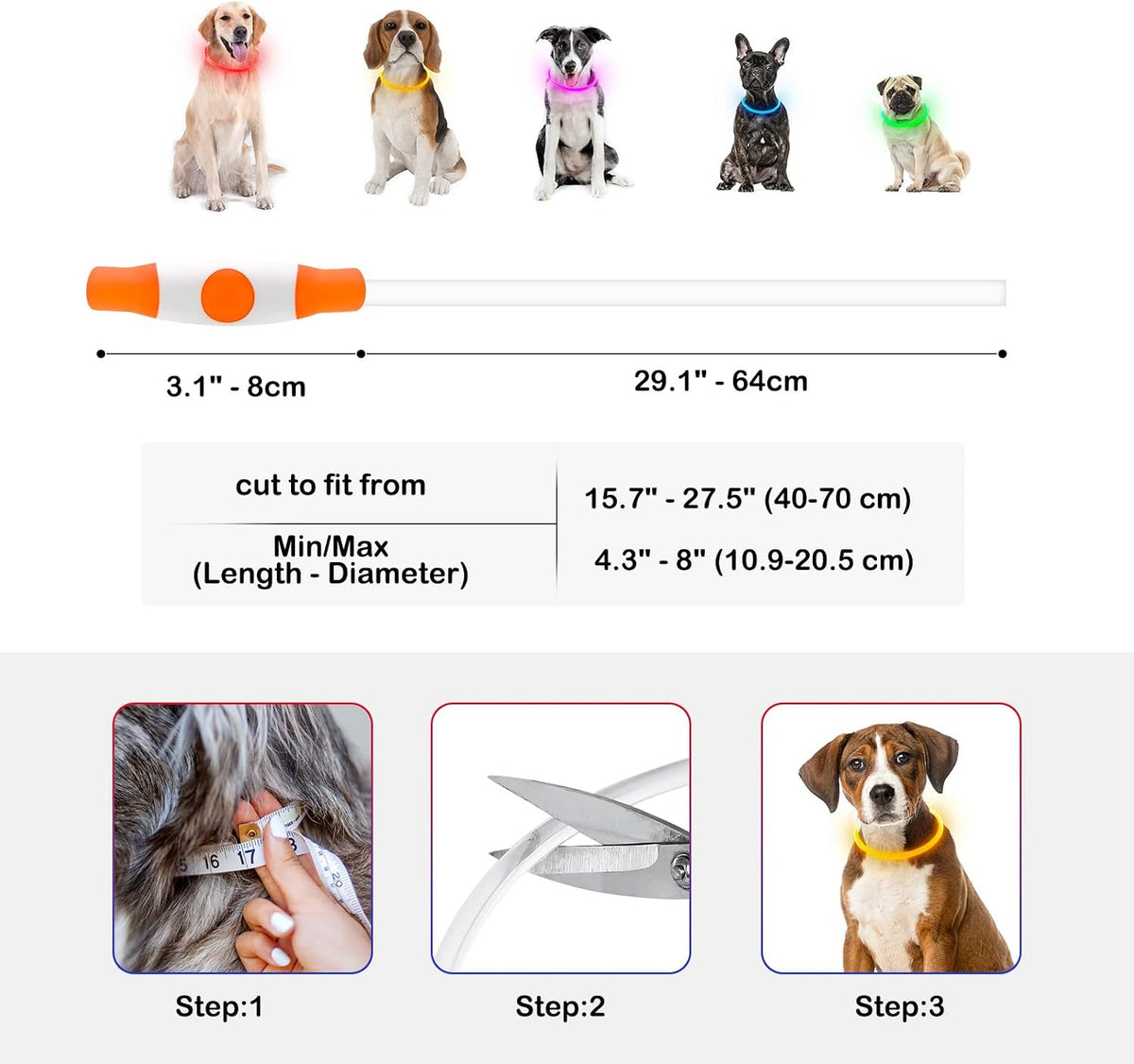 Light Up Dog Collar, USB Rechargeable, LED, Green+Blue