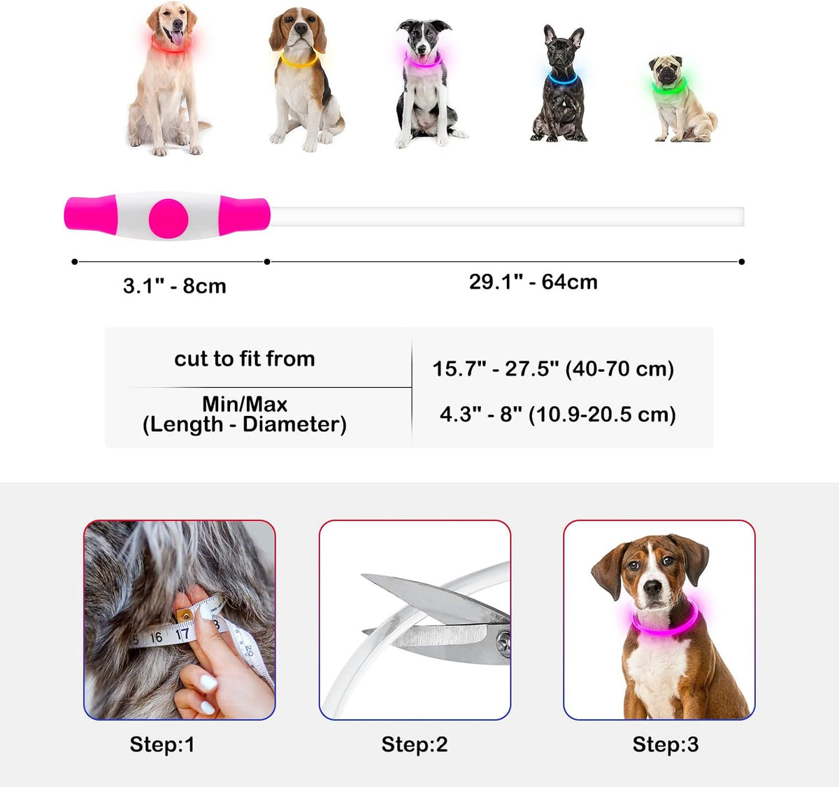 Light Up Dog Collar, USB Rechargeable, LED, Green+Blue