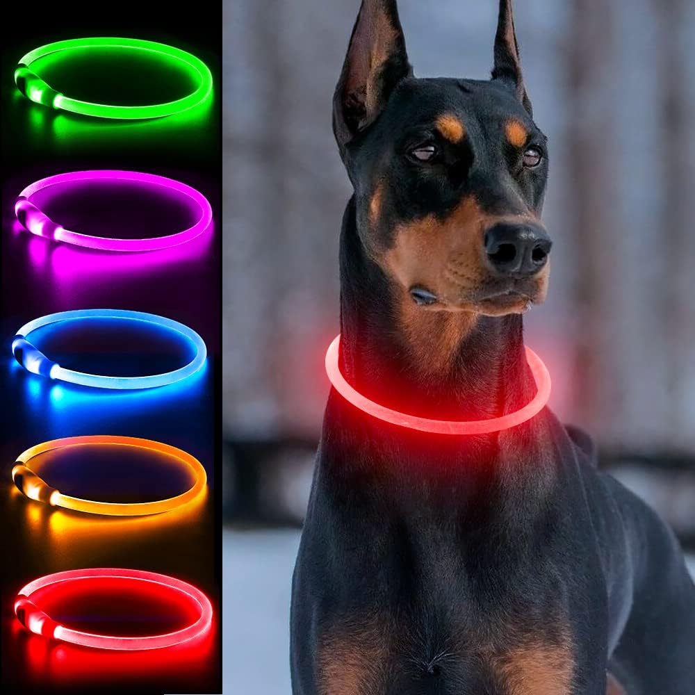 Light Up Dog Collar, USB Rechargeable, LED, Green+Blue