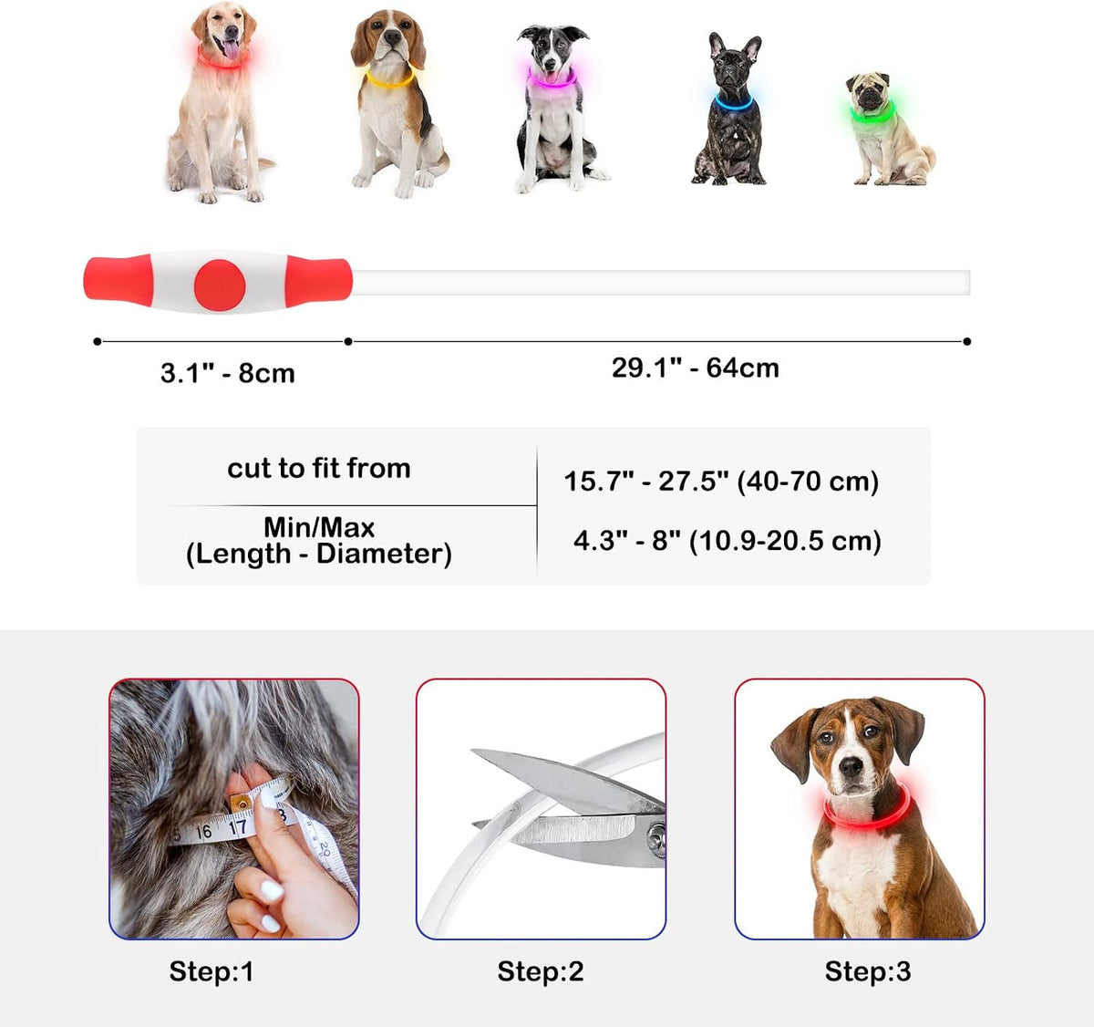 Light Up Dog Collar, USB Rechargeable, LED, Green+Blue