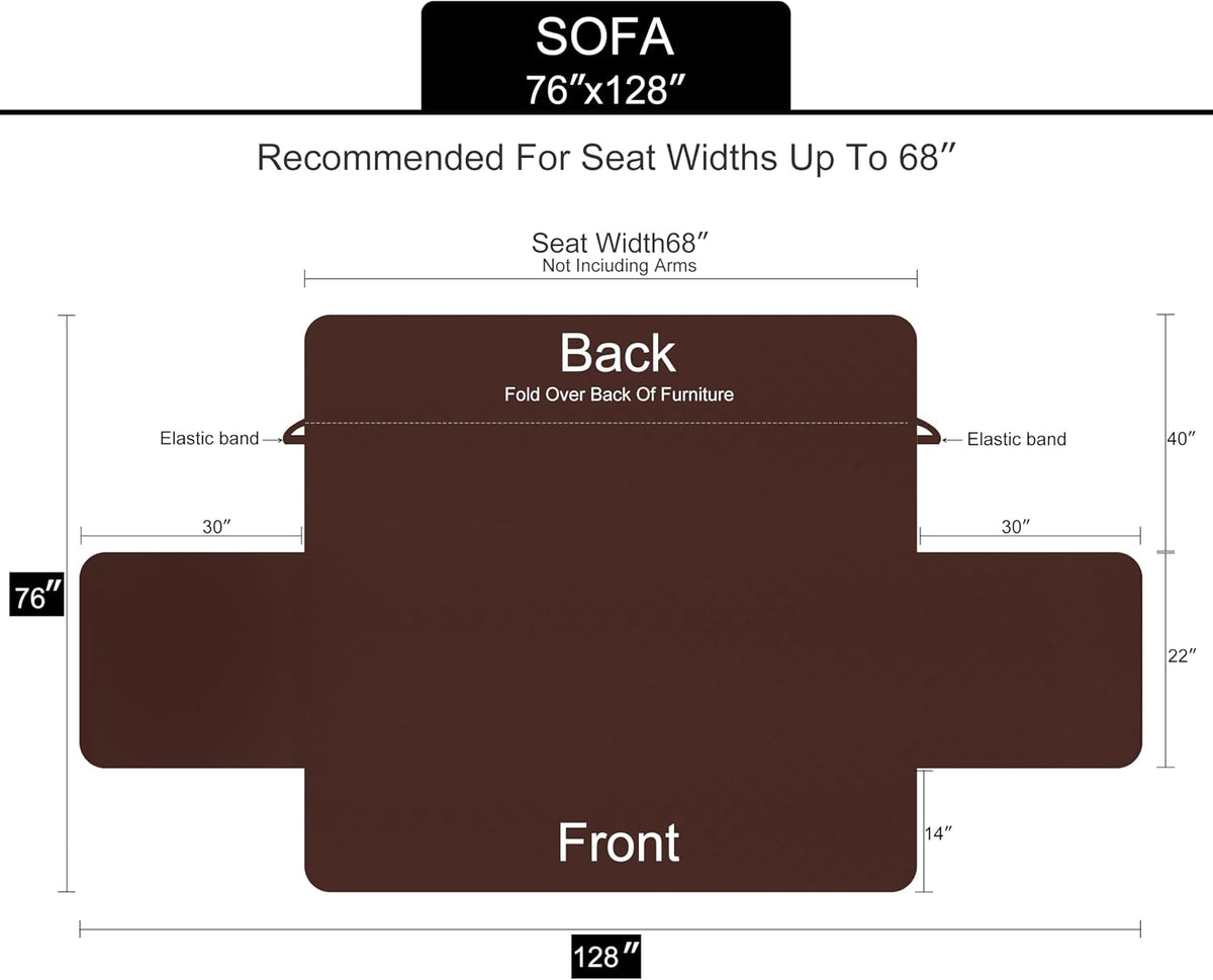 Reversible Sofa Cover Couch Cover for Dogs, Coffee/Beige | 68''Sofa Mat Washable, Pet Friendly, Elastic Straps, Water Repellent, Furniture Protector for 3 Cushion Couch - Colors B
