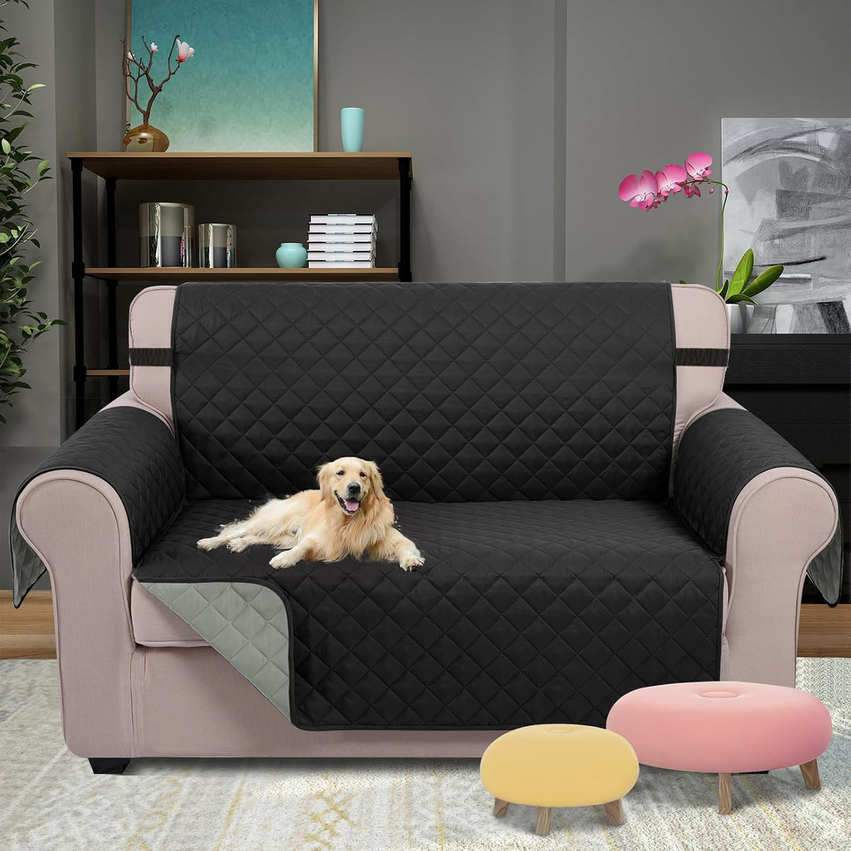 Reversible Sofa Cover Couch Cover for Dogs, Coffee/Beige | 68''Sofa Mat Washable, Pet Friendly, Elastic Straps, Water Repellent, Furniture Protector for 3 Cushion Couch - Colors B