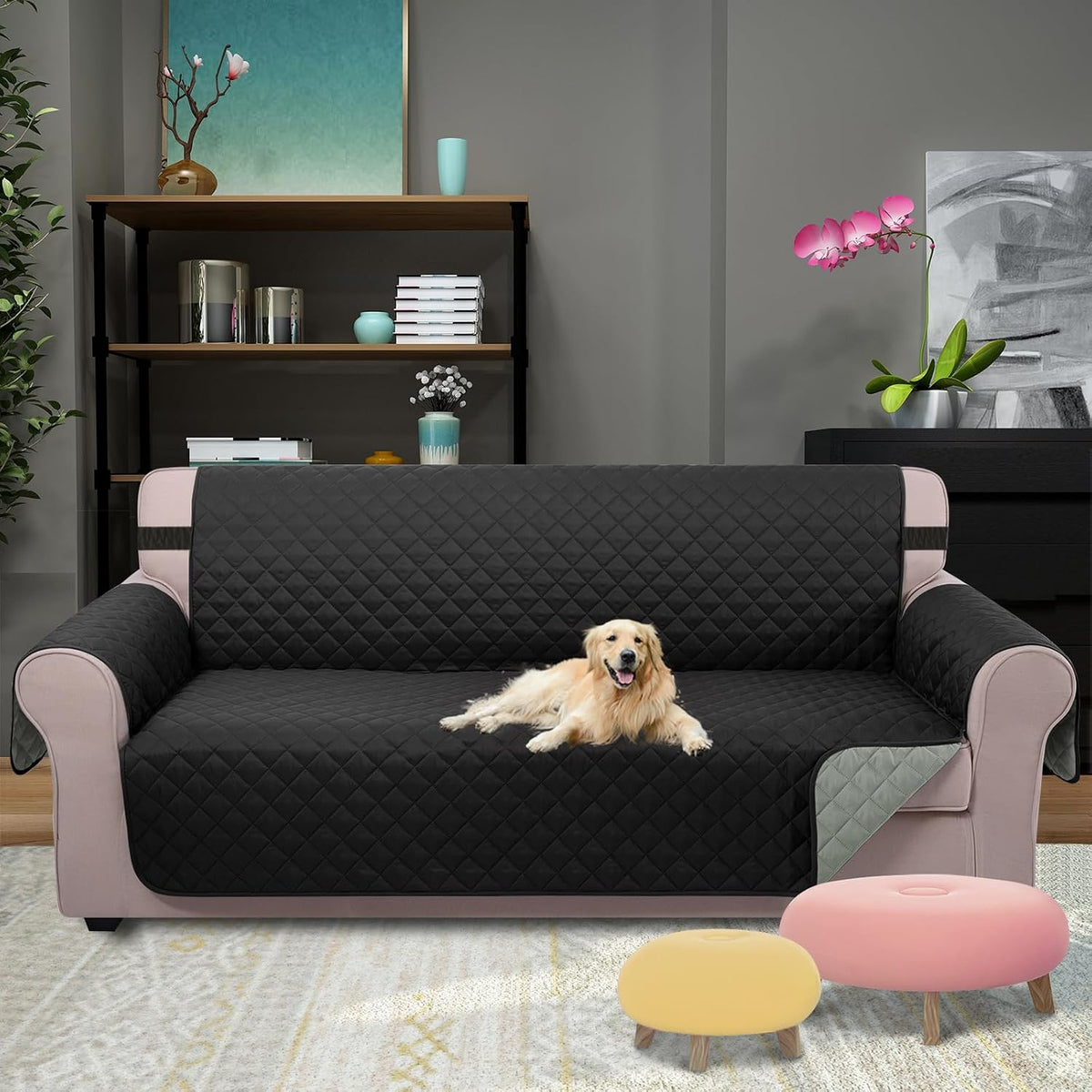 Reversible Sofa Cover Couch Cover for Dogs, Coffee/Beige | 68''Sofa Mat Washable, Pet Friendly, Elastic Straps, Water Repellent, Furniture Protector for 3 Cushion Couch - Colors B