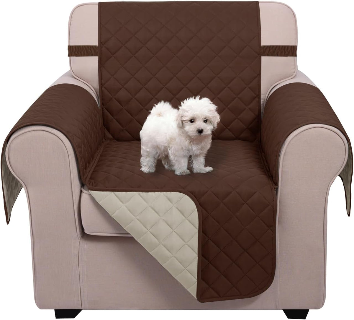 Reversible Sofa Cover Couch Cover for Dogs, Coffee/Beige | 68''Sofa Mat Washable, Pet Friendly, Elastic Straps, Water Repellent, Furniture Protector for 3 Cushion Couch - Colors B