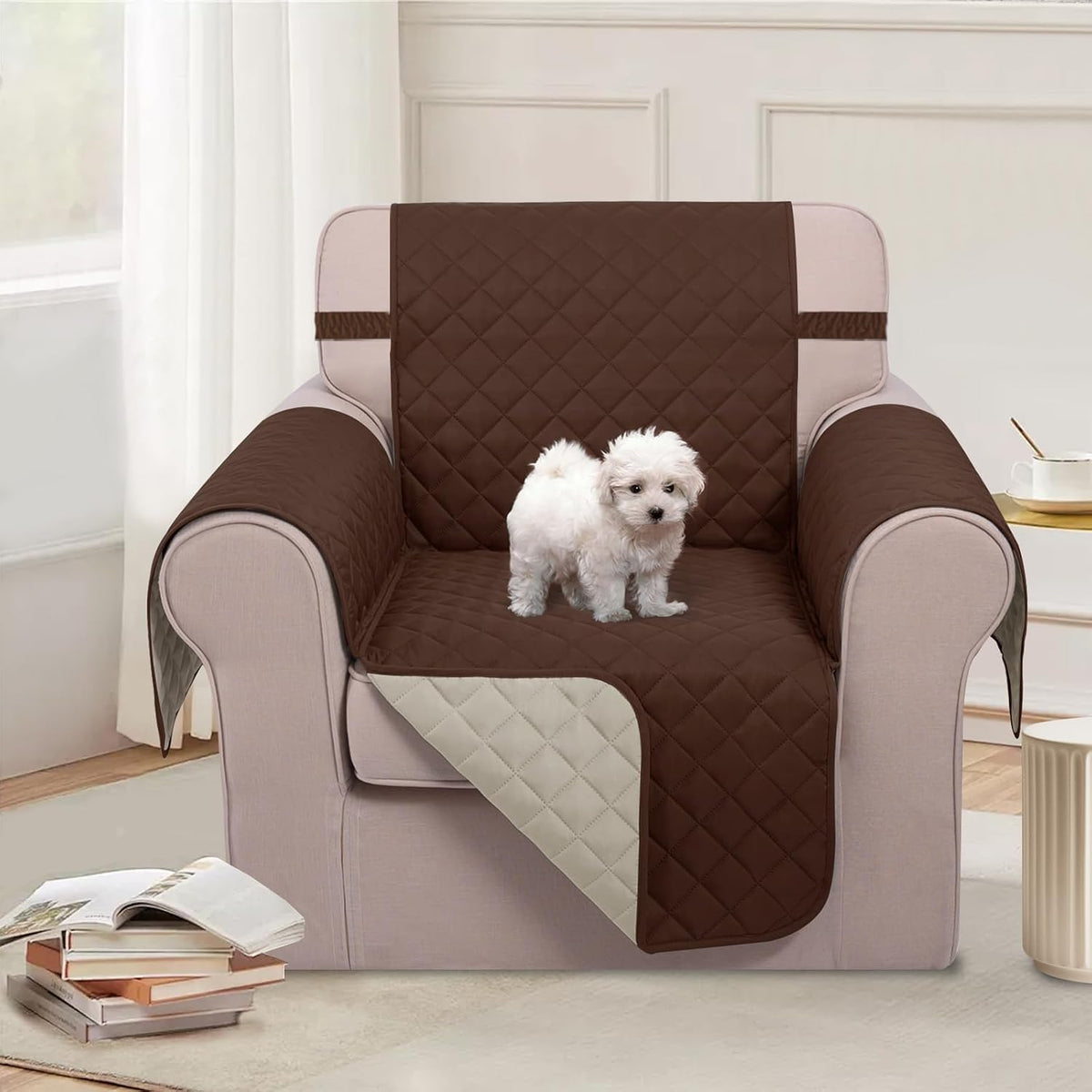 Reversible Sofa Cover Couch Cover for Dogs, Coffee/Beige | 68''Sofa Mat Washable, Pet Friendly, Elastic Straps, Water Repellent, Furniture Protector for 3 Cushion Couch - Colors B