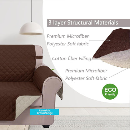 Reversible Sofa Cover Couch Cover for Dogs, Coffee/Beige | 68''Sofa Mat Washable, Pet Friendly, Elastic Straps, Water Repellent, Furniture Protector for 3 Cushion Couch - Colors B