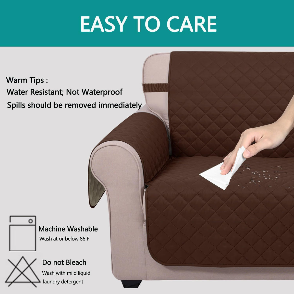Reversible Sofa Cover Couch Cover for Dogs, Coffee/Beige | 68''Sofa Mat Washable, Pet Friendly, Elastic Straps, Water Repellent, Furniture Protector for 3 Cushion Couch - Colors B