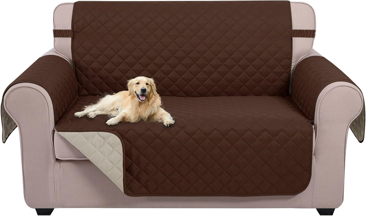 Reversible Sofa Cover Couch Cover for Dogs, Coffee/Beige | 68''Sofa Mat Washable, Pet Friendly, Elastic Straps, Water Repellent, Furniture Protector for 3 Cushion Couch - Colors B