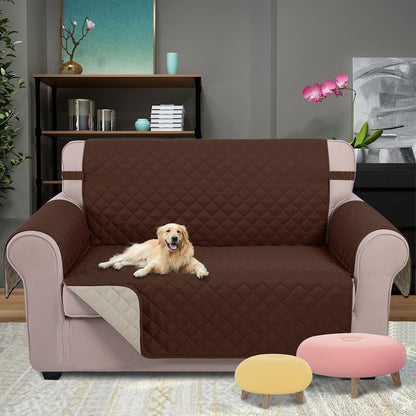 Reversible Sofa Cover Couch Cover for Dogs, Coffee/Beige | 68''Sofa Mat Washable, Pet Friendly, Elastic Straps, Water Repellent, Furniture Protector for 3 Cushion Couch - Colors B