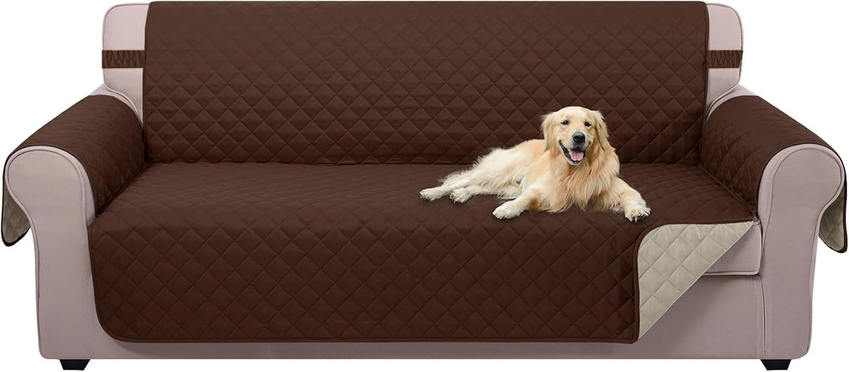 Reversible Sofa Cover Couch Cover for Dogs, Coffee/Beige | 68''Sofa Mat Washable, Pet Friendly, Elastic Straps, Water Repellent, Furniture Protector for 3 Cushion Couch - Colors B