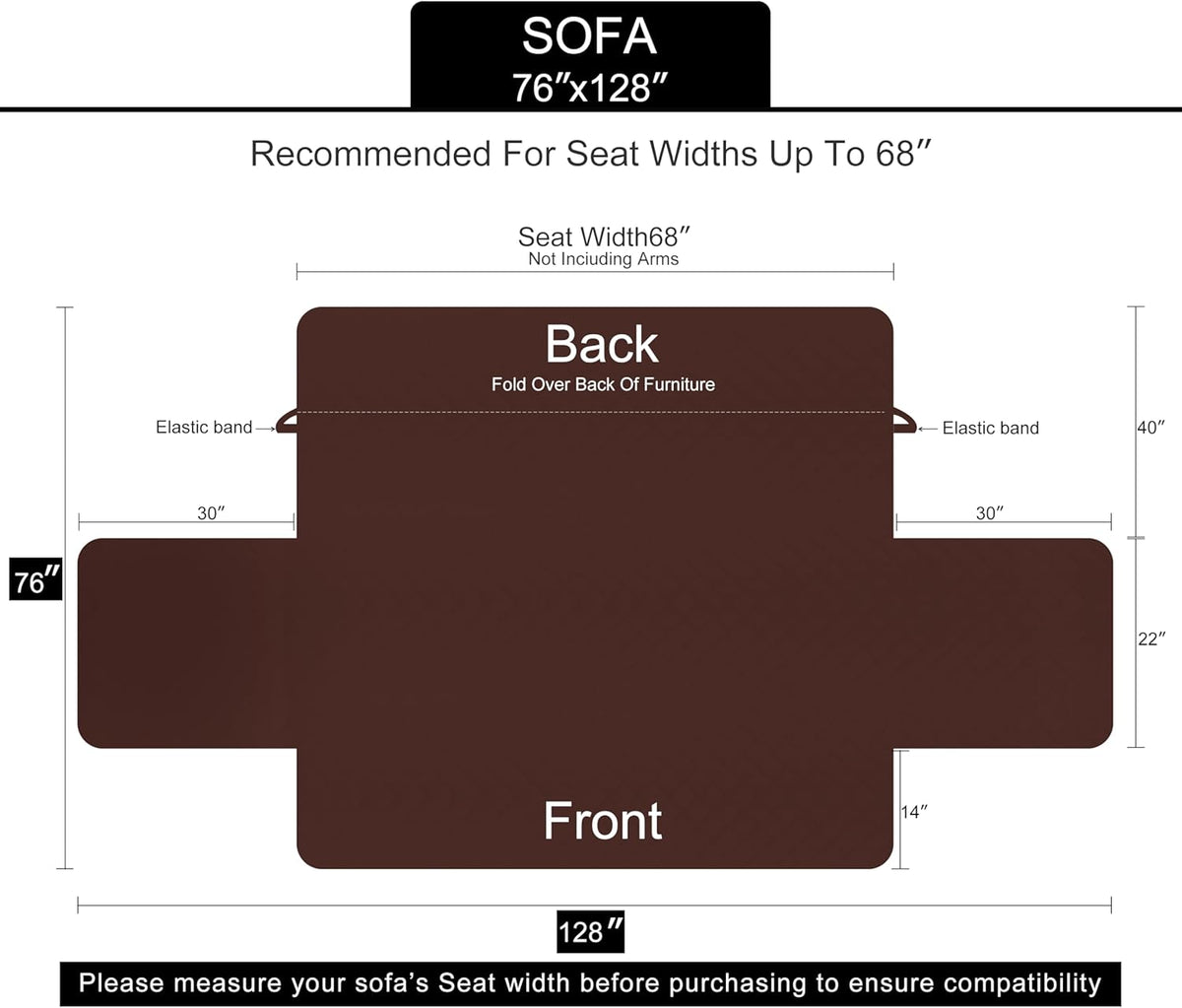 Reversible Sofa Cover Couch Cover for Dogs, Coffee/Beige | 68''Sofa Mat Washable, Pet Friendly, Elastic Straps, Water Repellent, Furniture Protector for 3 Cushion Couch - Colors B