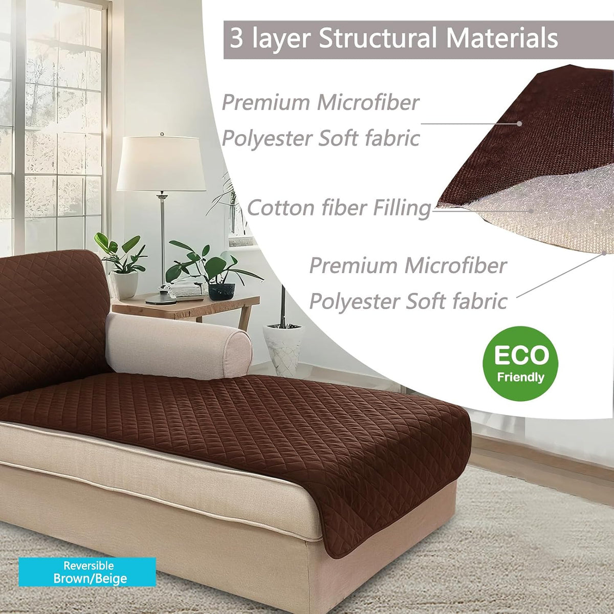 Reversible Sofa Cover Couch Cover for Dogs, Coffee/Beige | 68''Sofa Mat Washable, Pet Friendly, Elastic Straps, Water Repellent, Furniture Protector for 3 Cushion Couch - Colors B
