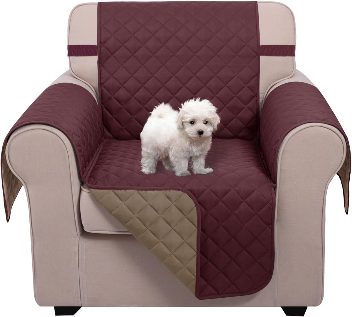 Reversible Sofa Cover Couch Cover for Dogs, Coffee/Beige | 68''Sofa Mat Washable, Pet Friendly, Elastic Straps, Water Repellent, Furniture Protector for 3 Cushion Couch - Colors B