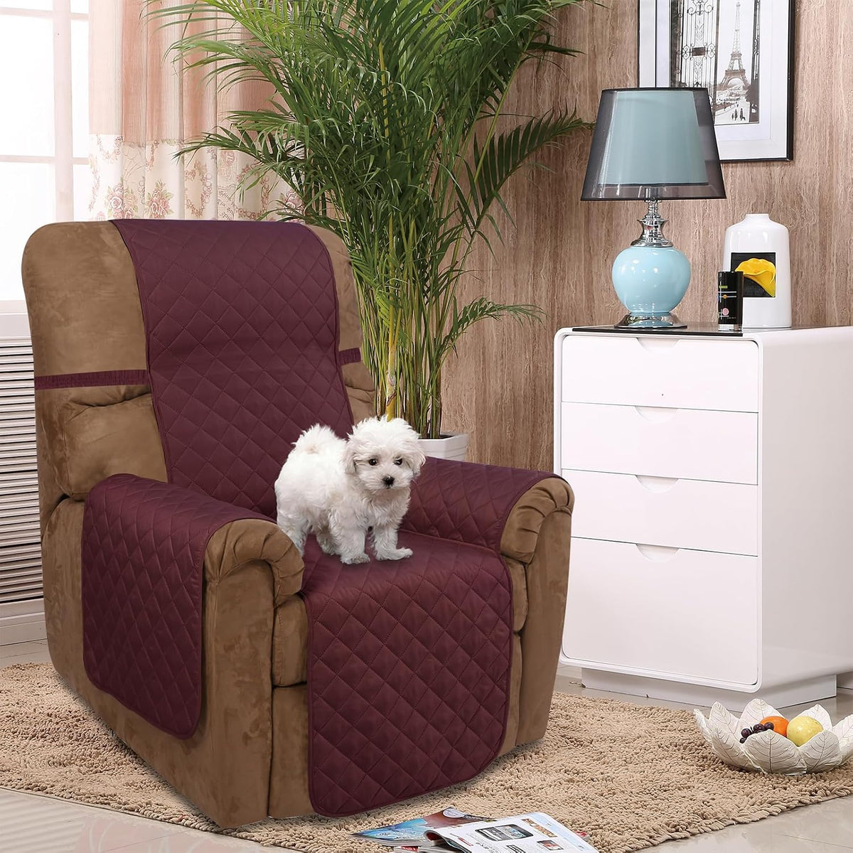 Reversible Sofa Cover Couch Cover for Dogs, Coffee/Beige | 68''Sofa Mat Washable, Pet Friendly, Elastic Straps, Water Repellent, Furniture Protector for 3 Cushion Couch - Colors B