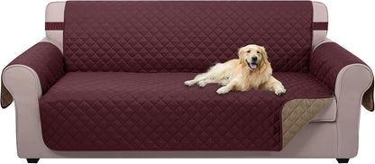 Reversible Sofa Cover Couch Cover for Dogs, Coffee/Beige | 68''Sofa Mat Washable, Pet Friendly, Elastic Straps, Water Repellent, Furniture Protector for 3 Cushion Couch - Colors B