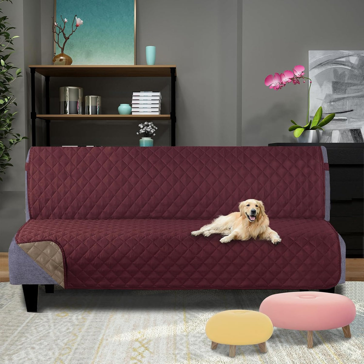 Reversible Sofa Cover Couch Cover for Dogs, Coffee/Beige | 68''Sofa Mat Washable, Pet Friendly, Elastic Straps, Water Repellent, Furniture Protector for 3 Cushion Couch - Colors B