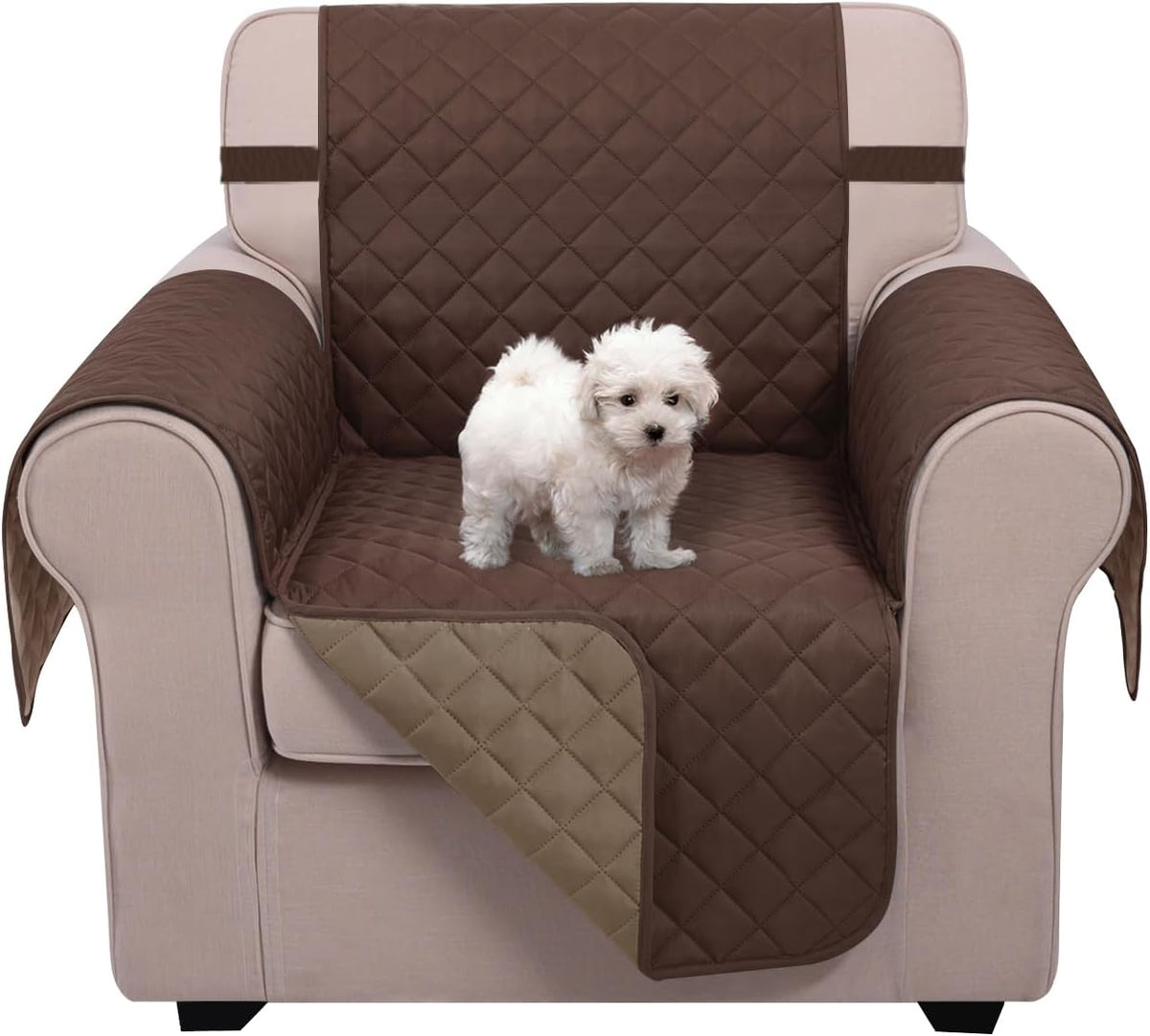 Reversible Sofa Cover Couch Cover for Dogs, Coffee/Beige | 68''Sofa Mat Washable, Pet Friendly, Elastic Straps, Water Repellent, Furniture Protector for 3 Cushion Couch - Colors B