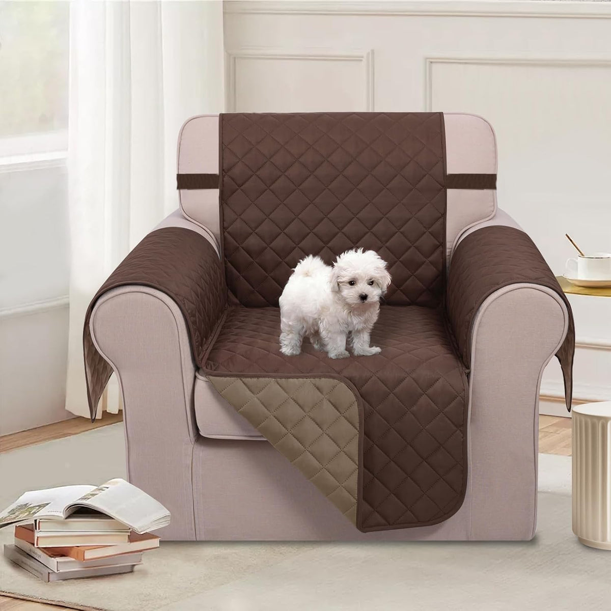 Reversible Sofa Cover Couch Cover for Dogs, Coffee/Beige | 68''Sofa Mat Washable, Pet Friendly, Elastic Straps, Water Repellent, Furniture Protector for 3 Cushion Couch - Colors B