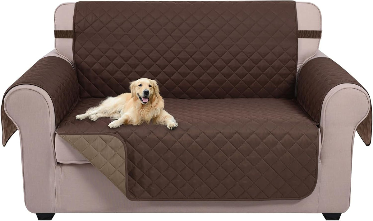 Reversible Sofa Cover Couch Cover for Dogs, Coffee/Beige | 68''Sofa Mat Washable, Pet Friendly, Elastic Straps, Water Repellent, Furniture Protector for 3 Cushion Couch - Colors B