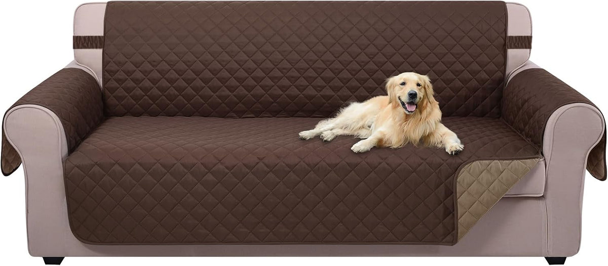 Reversible Sofa Cover Couch Cover for Dogs, Coffee/Beige | 68''Sofa Mat Washable, Pet Friendly, Elastic Straps, Water Repellent, Furniture Protector for 3 Cushion Couch - Colors B