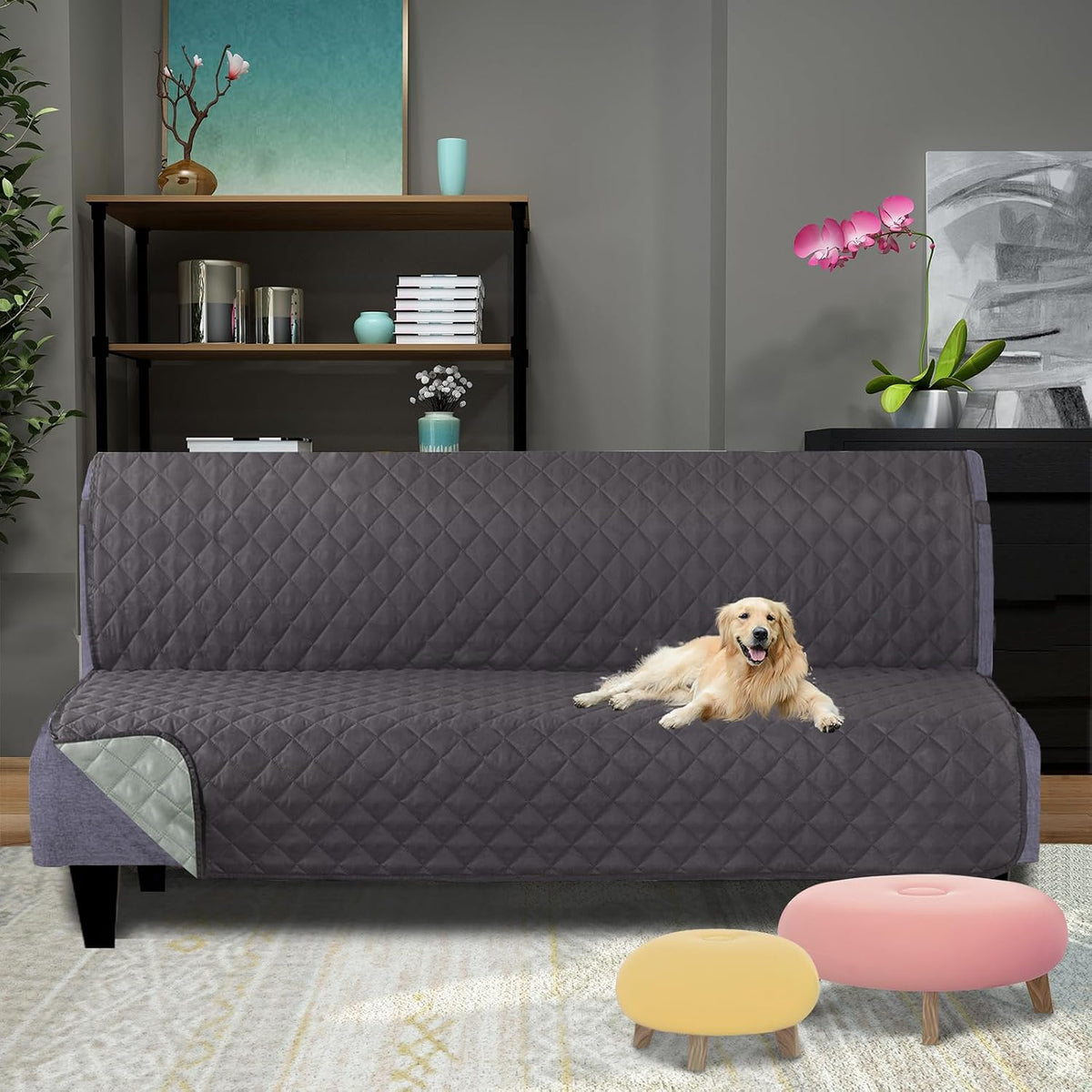 Reversible Sofa Cover Couch Cover for Dogs, Coffee/Beige | 68''Sofa Mat Washable, Pet Friendly, Elastic Straps, Water Repellent, Furniture Protector for 3 Cushion Couch - Colors B
