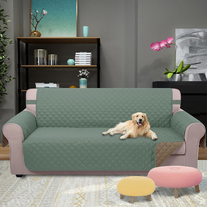 Reversible Sofa Cover Couch Cover for Dogs, Coffee/Beige | 68''Sofa Mat Washable, Pet Friendly, Elastic Straps, Water Repellent, Furniture Protector for 3 Cushion Couch - Colors B