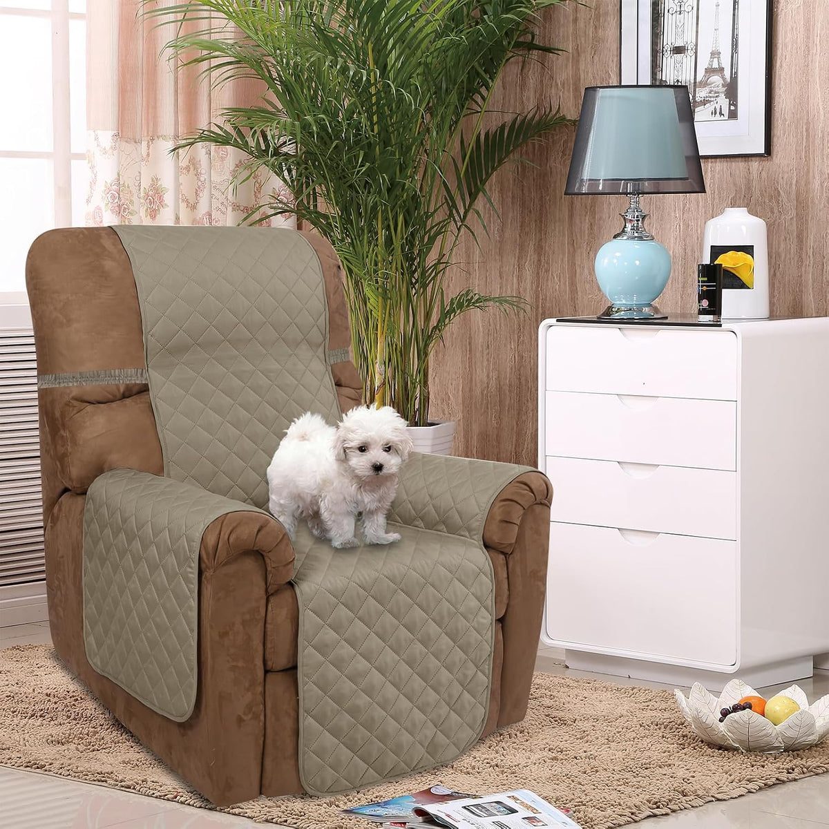 Reversible Sofa Cover Couch Cover for Dogs, Coffee/Beige | 68''Sofa Mat Washable, Pet Friendly, Elastic Straps, Water Repellent, Furniture Protector for 3 Cushion Couch - Colors B