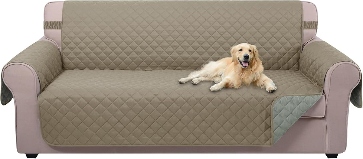 Reversible Sofa Cover Couch Cover for Dogs, Coffee/Beige | 68''Sofa Mat Washable, Pet Friendly, Elastic Straps, Water Repellent, Furniture Protector for 3 Cushion Couch - Colors B
