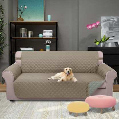 Reversible Sofa Cover Couch Cover for Dogs, Coffee/Beige | 68''Sofa Mat Washable, Pet Friendly, Elastic Straps, Water Repellent, Furniture Protector for 3 Cushion Couch - Colors B