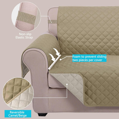 Reversible Sofa Cover Couch Cover for Dogs, Coffee/Beige | 68''Sofa Mat Washable, Pet Friendly, Elastic Straps, Water Repellent, Furniture Protector for 3 Cushion Couch - Colors B