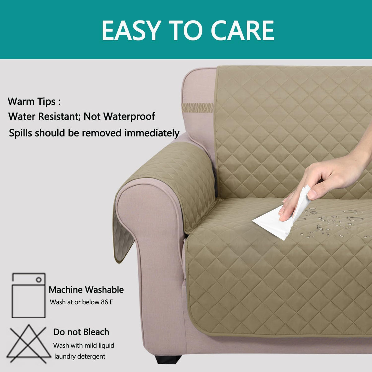 Reversible Sofa Cover Couch Cover for Dogs, Coffee/Beige | 68''Sofa Mat Washable, Pet Friendly, Elastic Straps, Water Repellent, Furniture Protector for 3 Cushion Couch - Colors B