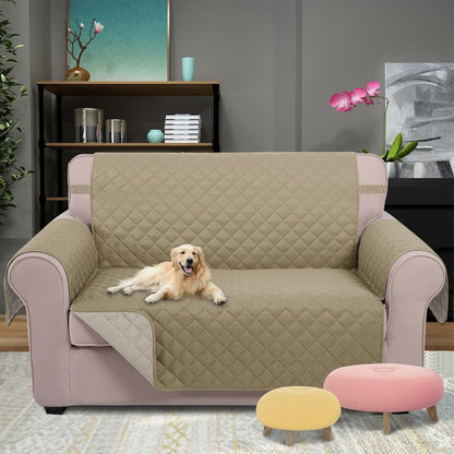 Reversible Sofa Cover Couch Cover for Dogs, Coffee/Beige | 68''Sofa Mat Washable, Pet Friendly, Elastic Straps, Water Repellent, Furniture Protector for 3 Cushion Couch - Colors B