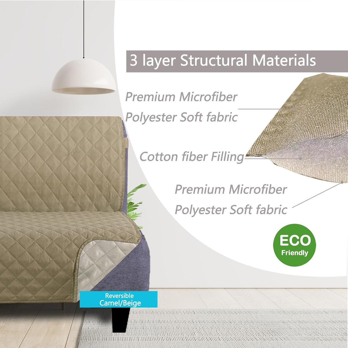 Reversible Sofa Cover Couch Cover for Dogs, Coffee/Beige | 68''Sofa Mat Washable, Pet Friendly, Elastic Straps, Water Repellent, Furniture Protector for 3 Cushion Couch - Colors B