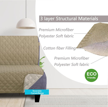 Reversible Sofa Cover Couch Cover for Dogs, Coffee/Beige | 68''Sofa Mat Washable, Pet Friendly, Elastic Straps, Water Repellent, Furniture Protector for 3 Cushion Couch - Colors B